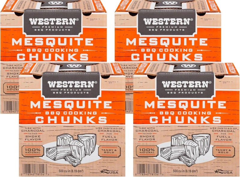 Western Wood Smoking Chunks Multi Pack – 4 Boxes (500 cu in Each) – Mesquite Chunks – All-Natural BBQ Wood for Grilling, Smoking Beef, Pork, Poultry & More (Mesquite, Wood Chunks) - Image 1